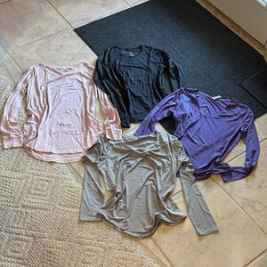 Set of Four Zyia Active Long Sleeve Tops in Pastel and Dark Tones - Large